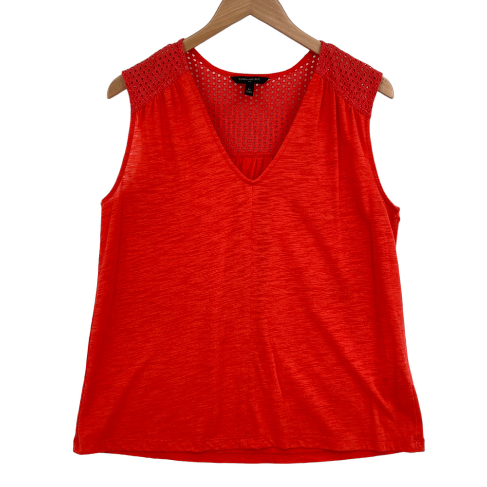 Banana Republic Tank Top Womens Medium Red Orange Sleeveless V Neck Pullover